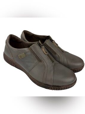 Clarks Magnolia Zip Leather Shoes Dark Taupe Brown Women’s Size 10